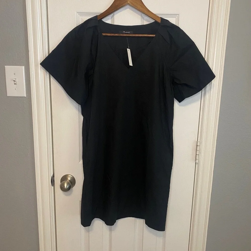 Madewell Mini Dress XS Black Puff Gathered Shoulder Minimalist 100% Cotton